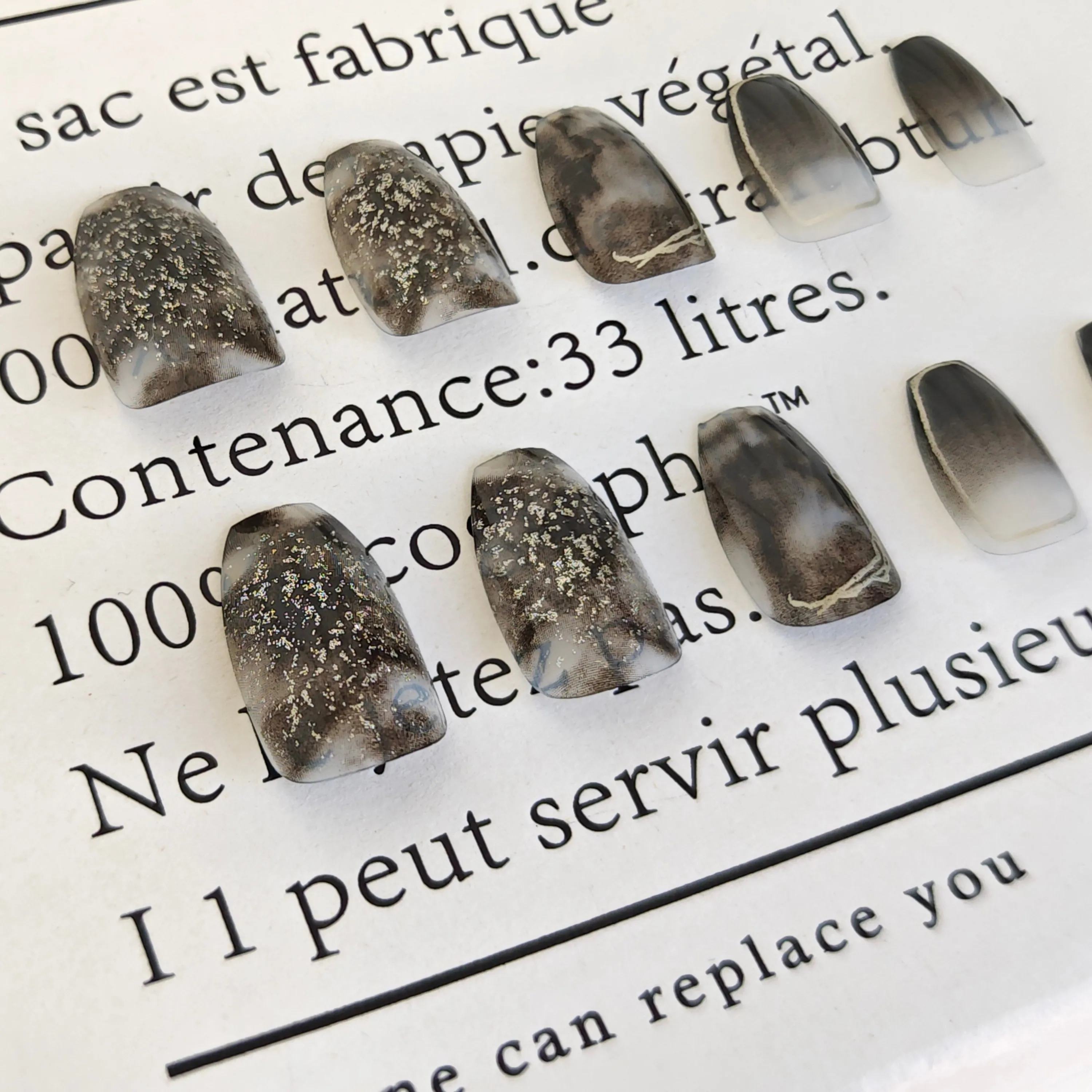 

24pc Dark Ombre French Tip Press-On Nails with Sparkling Ballet Tips, Medium Short Coffin Shape & Assorted Sizes