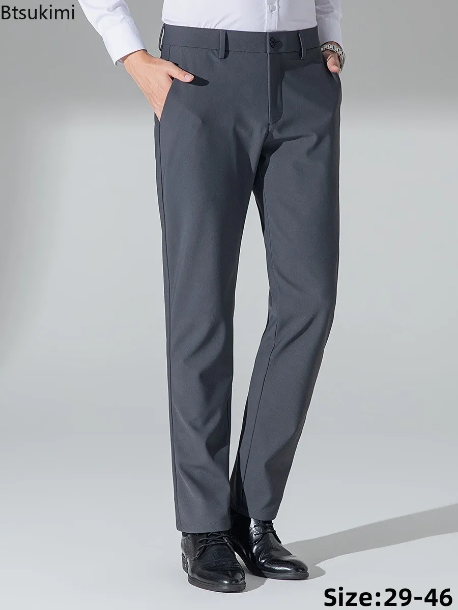 

New Autumn Winter Men's Business Casual Suit Pants High Elastic Slim Straight Formal Pants Office Work Dress Pants Plus Size 46
