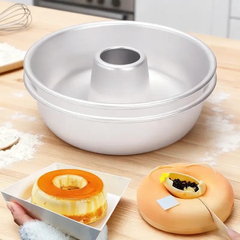 Molde de donut de fondo sólido, bandeja antiadherente para hornear pudín de caramelo, molde de pastel de anillo redondo para horno, herramientas de cocina para principiantes
