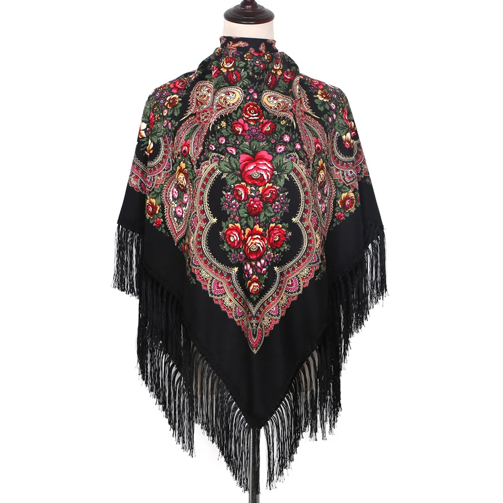 

Shawl women luxury Square Scarf Retro Print Bohemian Ethnic style Fringe wedding handkerchief Head Wraps E729