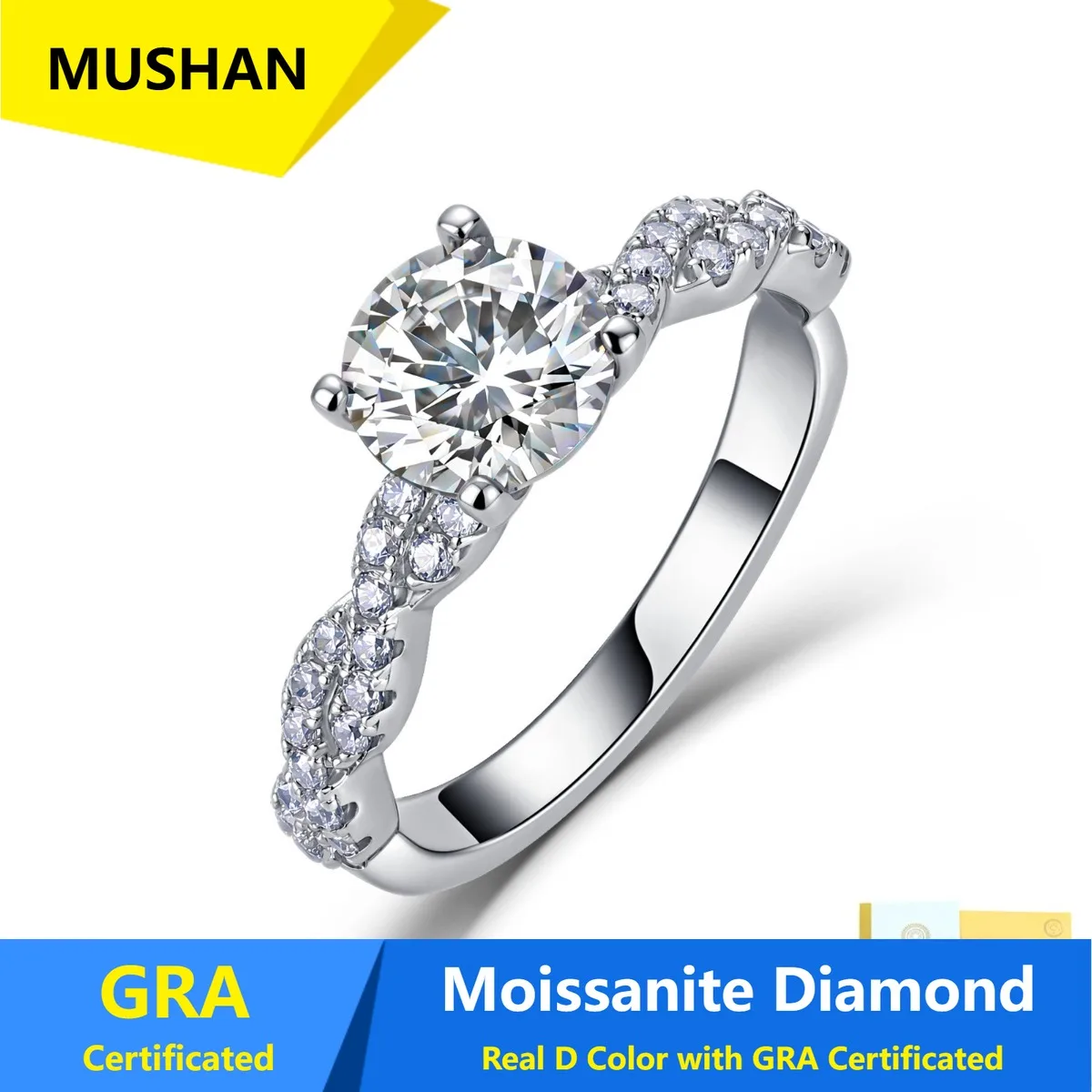 MUSHAN Luxury Jewelry 925 Sterling Silver Ring Band Women GRA Certificated Moissanite Diamond Emerald D Color Rings Fine Jewelry