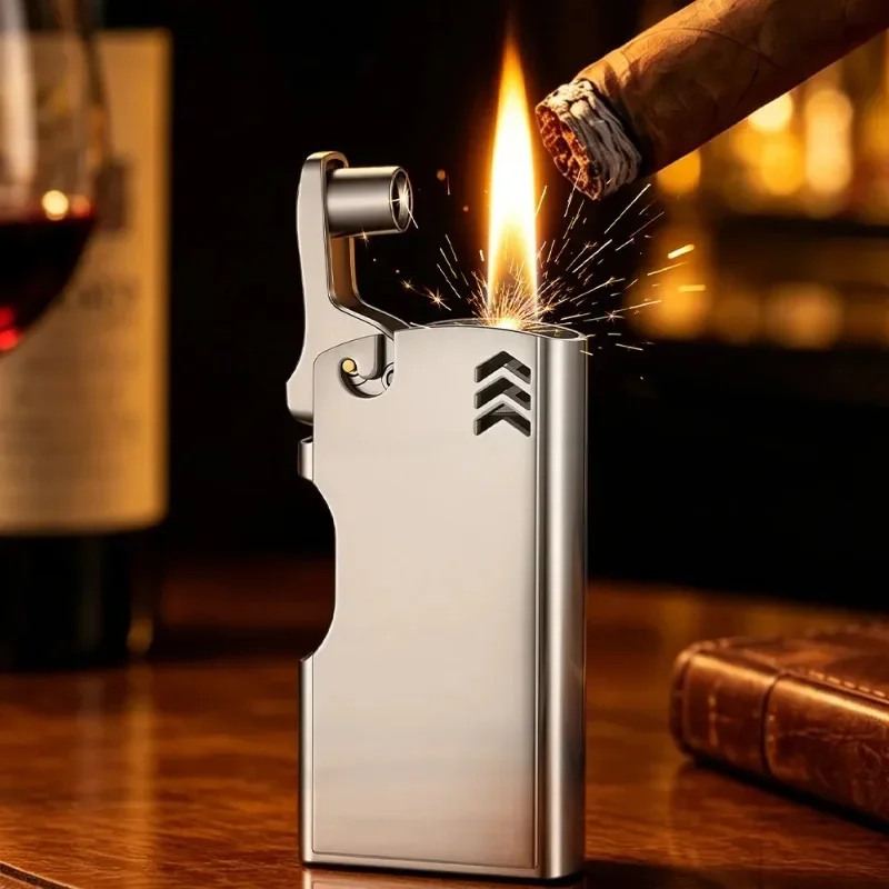 Metal Windproof Kerosine Lighter, Auto Eject Mechanical Armor, Retro One-Click Ignition, Ultra-Thin for Men, Gift Available