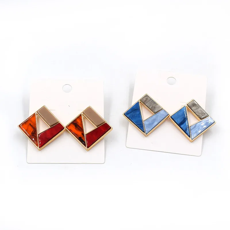 New Korean Bohemian metal resin earrings fashion women\'s earrings with irregular geometric color triangle earrings