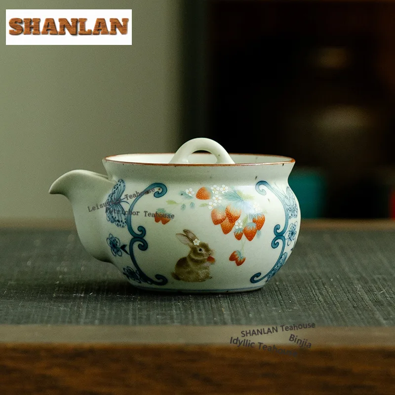 150ml Blue And White Ru Kiln Butterfly Teapot Ancient Tea Infuser Pot Household Tea Maker Kettle With Strainer Cafes Teaset Gift