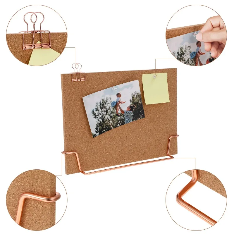 Display Vintage Rectangular Desktop Memo Board Bulletin Board Message Memo Cork Board Display Picture Pin Table Stand