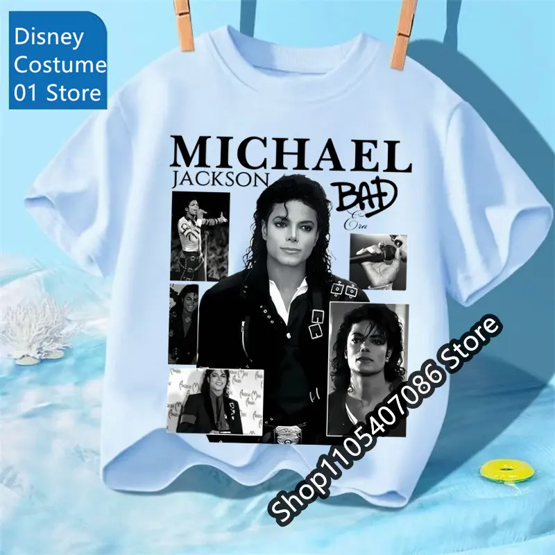 2026 Kids Michael Jackson Rock N Roll T-Shirt Children's Fashion Crew Neck Top Summer Casual Clothes for Baby Boys And Girls