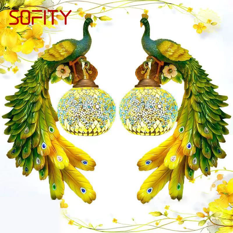 SOFITY Contemporary Peacock Wall Lamp Personalized And Creative Living Room Bedroom Hallway Decoration Light