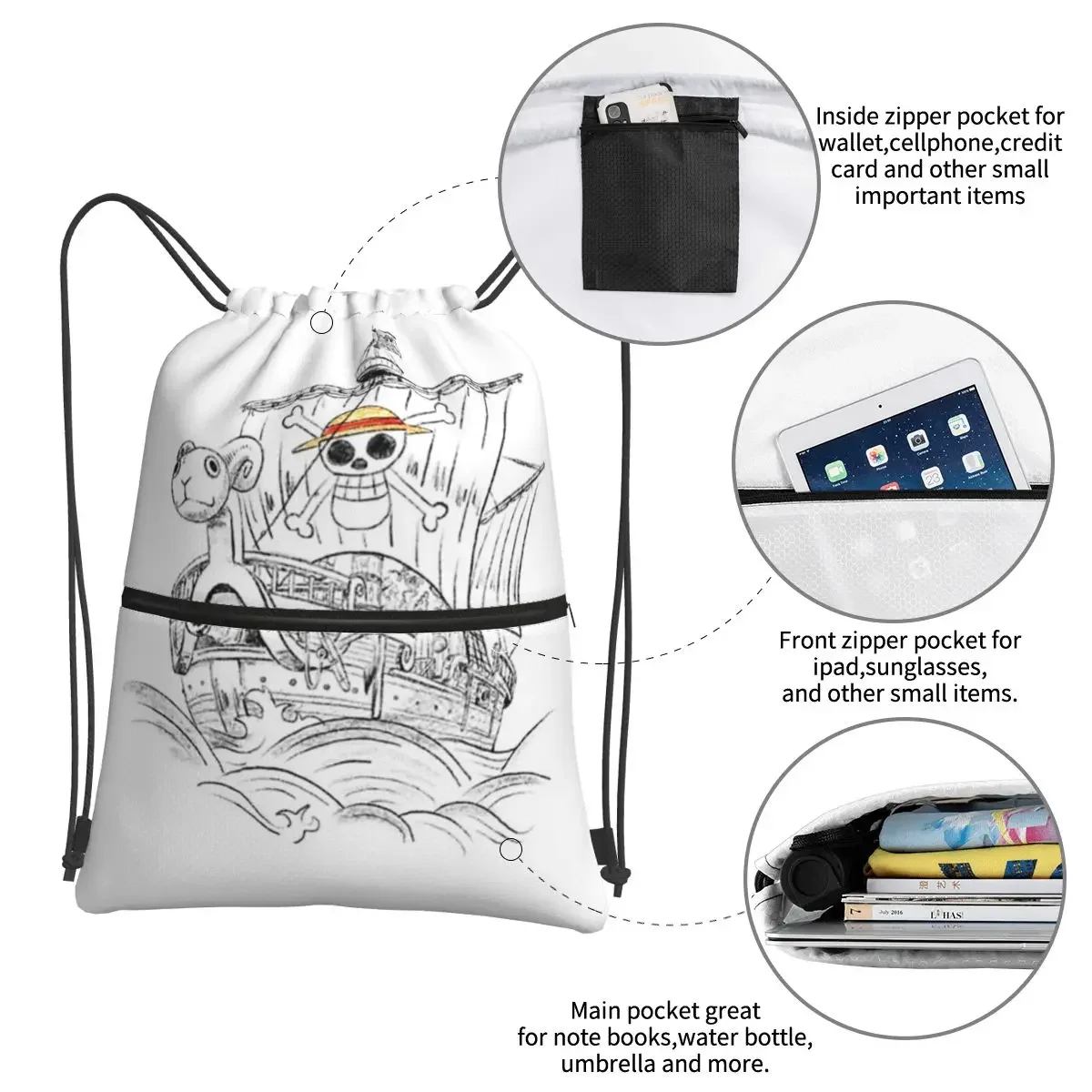 Going Merry Go Portable Backpack Drawstring Bag Multi-function Drawstring Bundle Pocket Sundries Bags For Travel Sport Man Woman