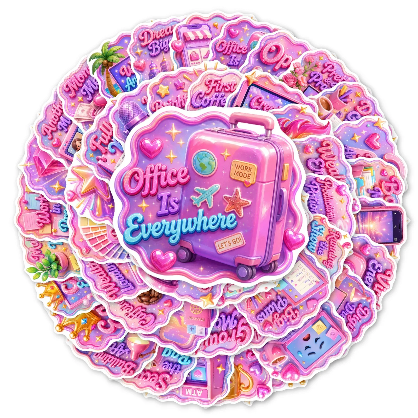 10/30/50PCS Pink 3D Motivational Self Growth Business Stickers Positive Slogan Laptop DIY Decor For Laptop Graffiti Sticker Pack