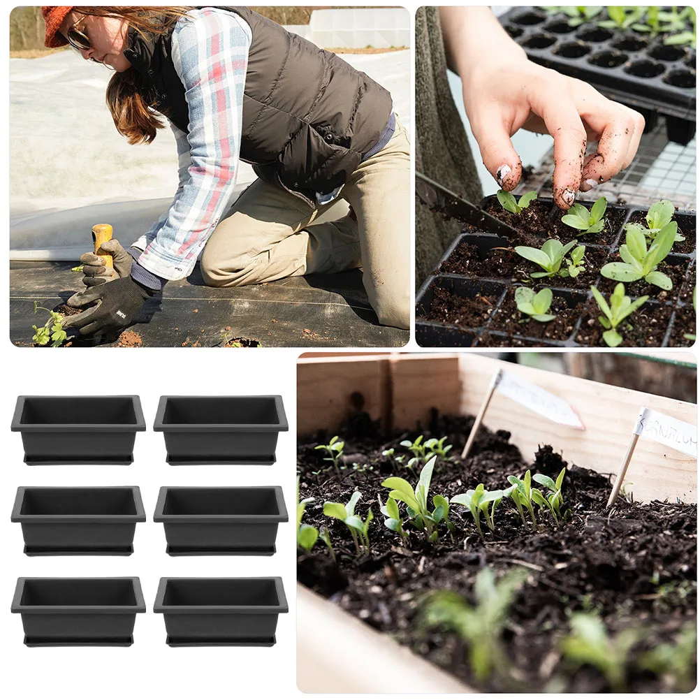 

6 set Small Rectangular Plastic Succulent Pots with Saucer for Balcony Office Desk Decor Flower Pot Garden Bonsai Container