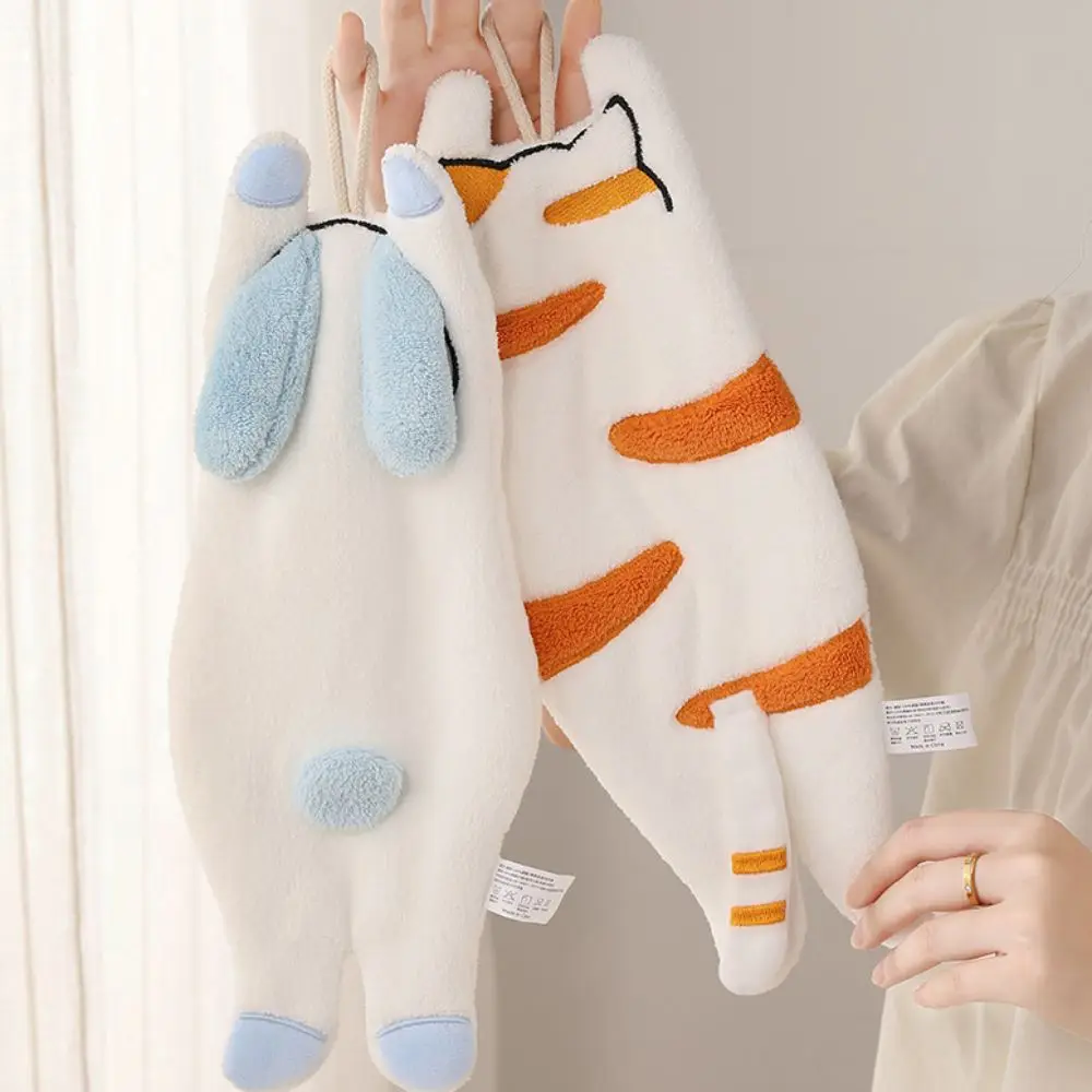 Cute Cartoon Animal Hand Towel Coral Velvet Thickened Toilet Handkerchief Absorb Water Hanging Bathroom Kerchief Kitchen