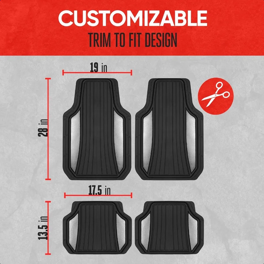 ChromeTech Car Floor Mats Full Set Durable Rubber Floor Mats for Cars with Two Tone Accent All Weather Interior Protection for