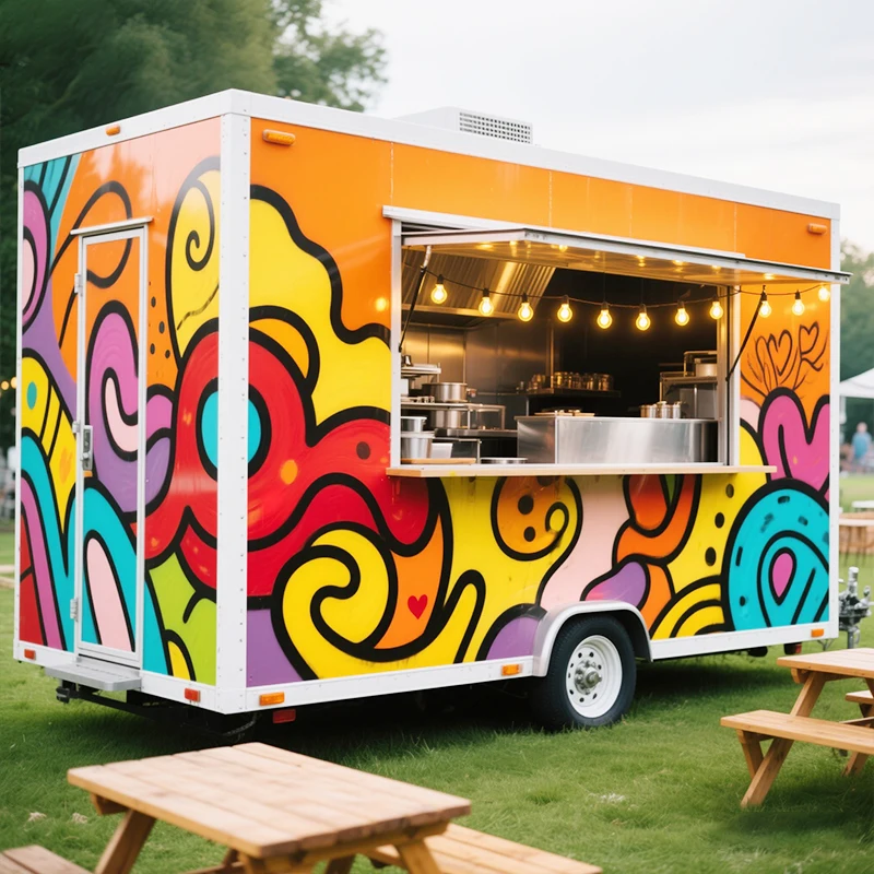 

Electric Street Snack Cart Mobile Food Truck Vending Cart Portable Stainless Steel Food Truck Kitchen Cart with Storage