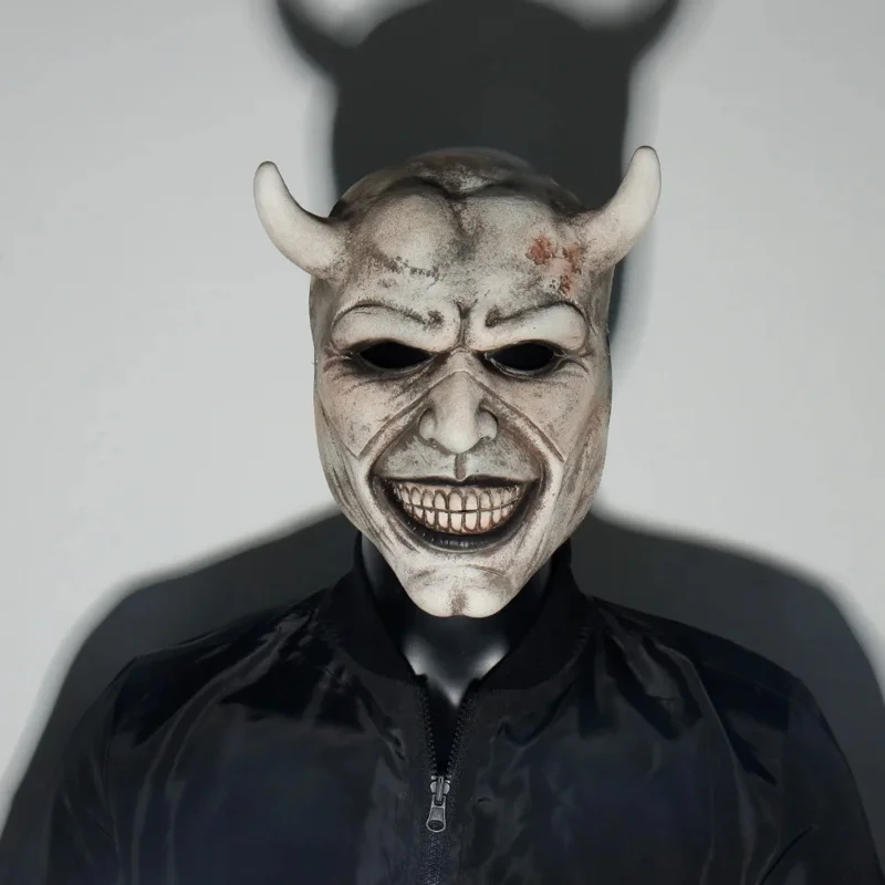 Horror The Black Phone The Grabber Evil Horn Mask Cosplay spaventoso Half Face casco in lattice Halloween Carnival Party Costume puntelli