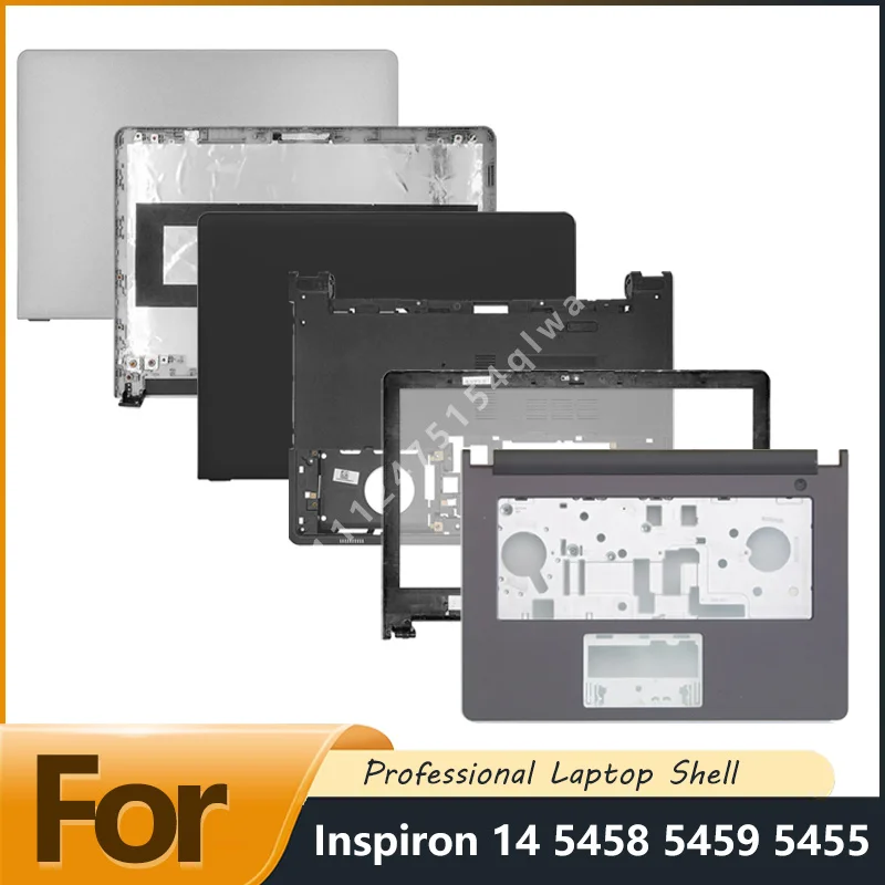 Nova tampa traseira da tela do laptop e moldura da tela e dobradiças inferiores do apoio para as mãos, substituição para Inspiron 14 5458 5459 5455