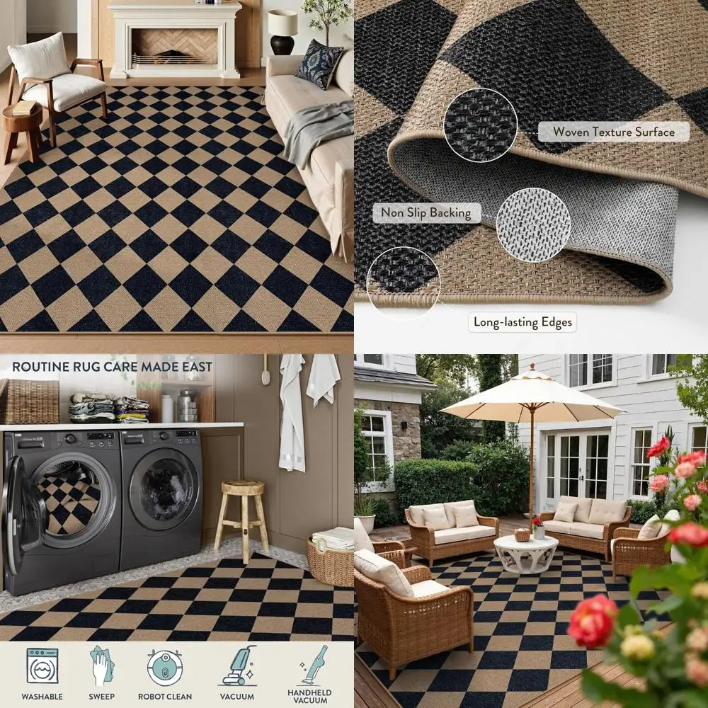 Stain-Resistant Jute Rug, 9x12 for Dining Rooms, Neutral Farmhouse Style, Indoor/Outdoor Use, Non-Slip and Non-Shedding