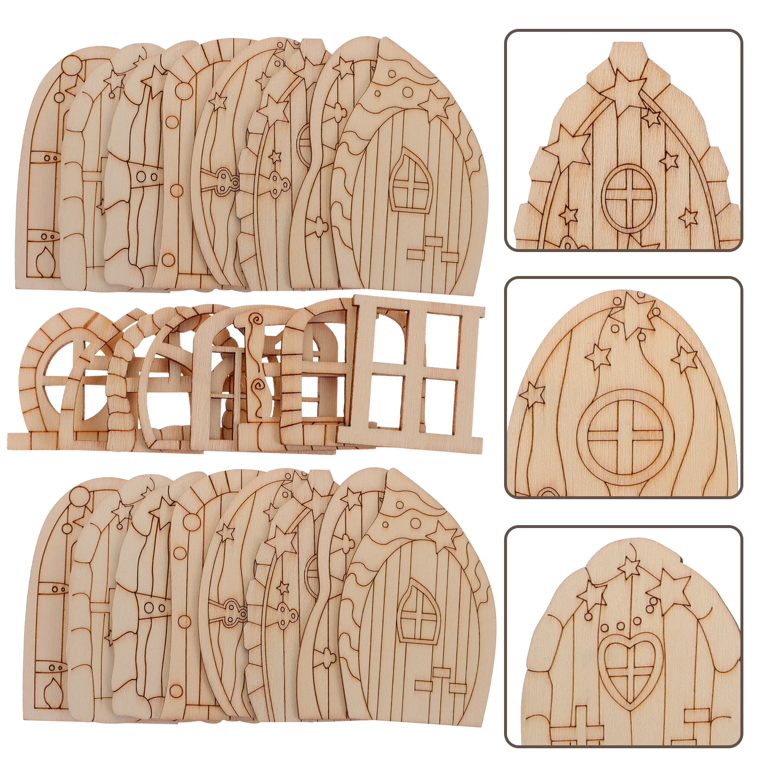 

64pcs Miniature Wooden Fairy Door Unpainted Blank Diy Craft For Kids Painting Micro Landscape Photography Decor