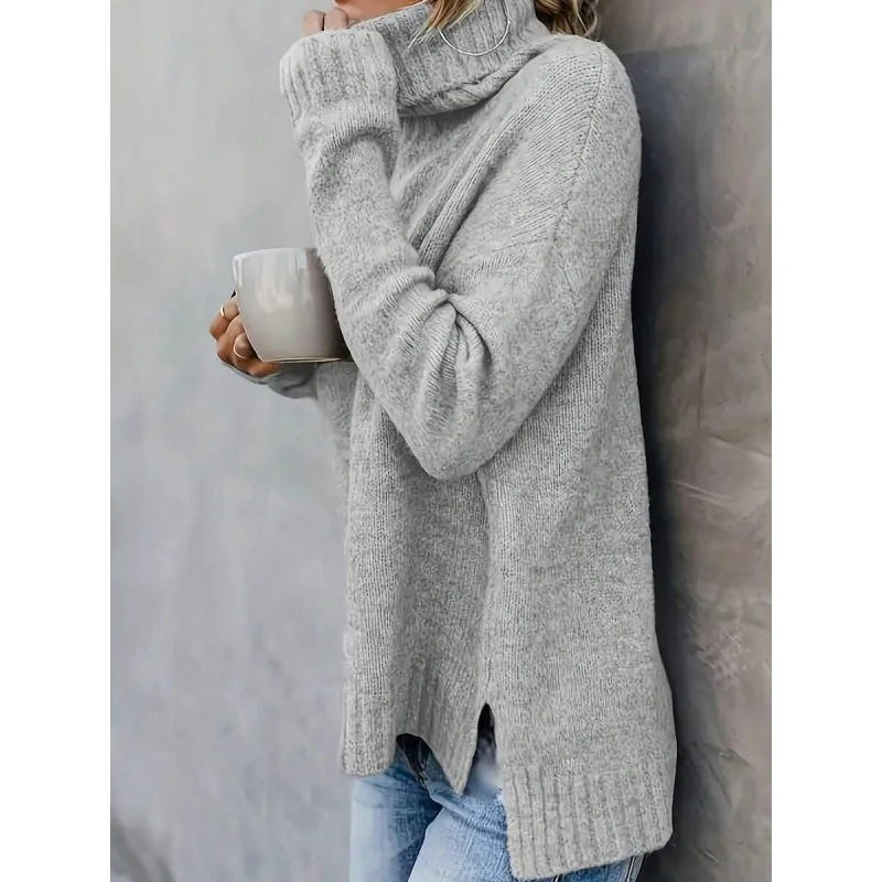 

High Collar Knitted Sweater Women's Fashion Spring 2026 Crew Neck Pullover Knitwear Comfortable Soft Fabric Casual Style