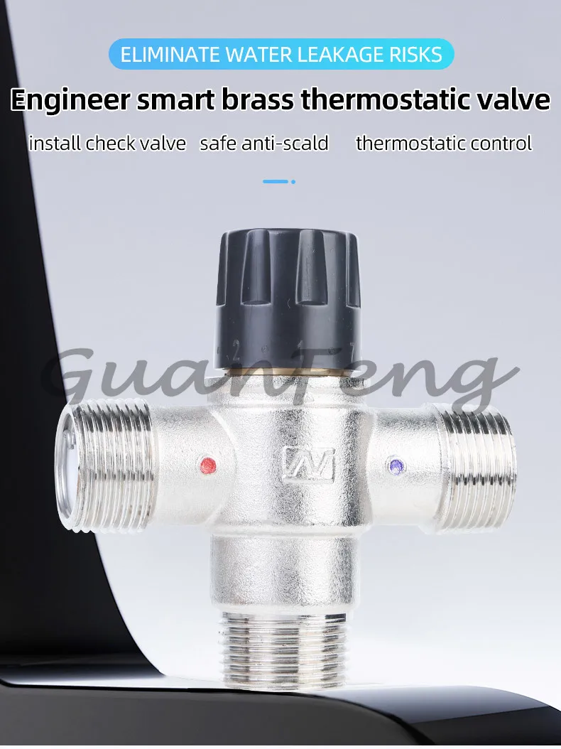 3‑Way Automatic Thermostatic Mixing Valve, Auto Temperature Compensation Control Mixer for Water Heater Floor Heating Plumbing