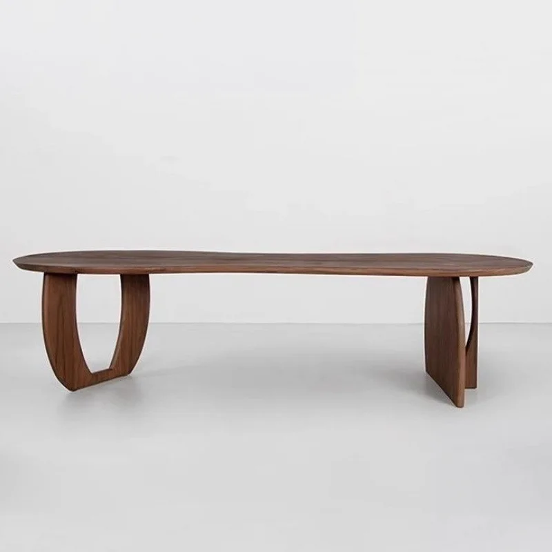 

Black walnut color dining table solid wood rectangular dining room oval Nordic log pine desk