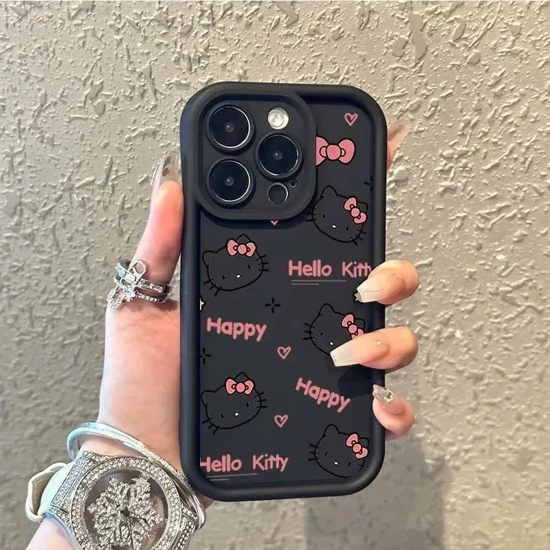 Sanrio Hello Kitty Plain Multistep TPU Soft Phone Case for IPhone 13 Mini 12 Pro 14 Plus 15 Pro Max 11 7 8 Plus X XS Max XR SE