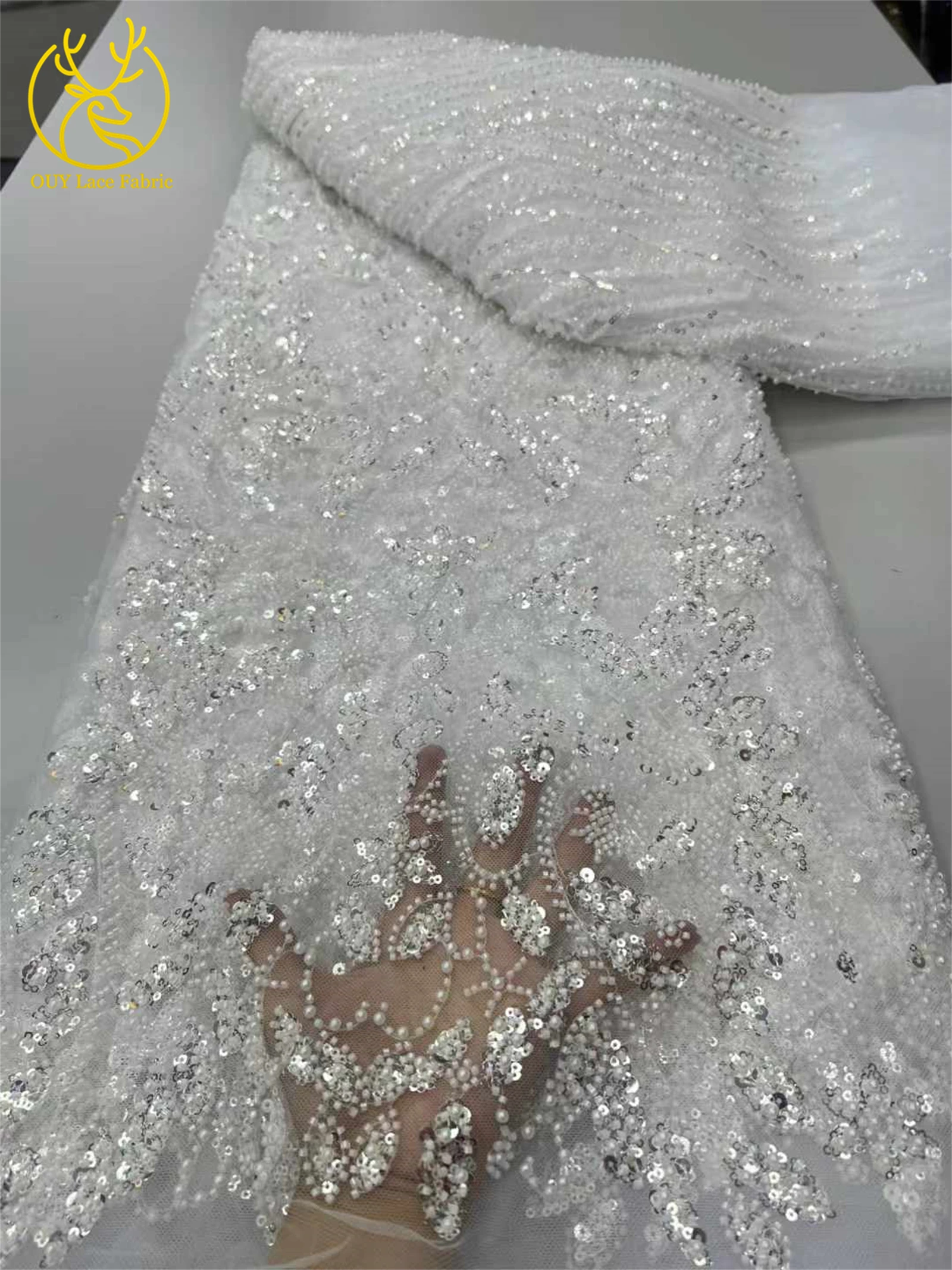 Tessuto di pizzo tulle con perline africane verdi 2025 Pizzo di tulle di maglia di paillettes francesi nigeriane di lusso di alta qualità per il cucito di abiti da festa
