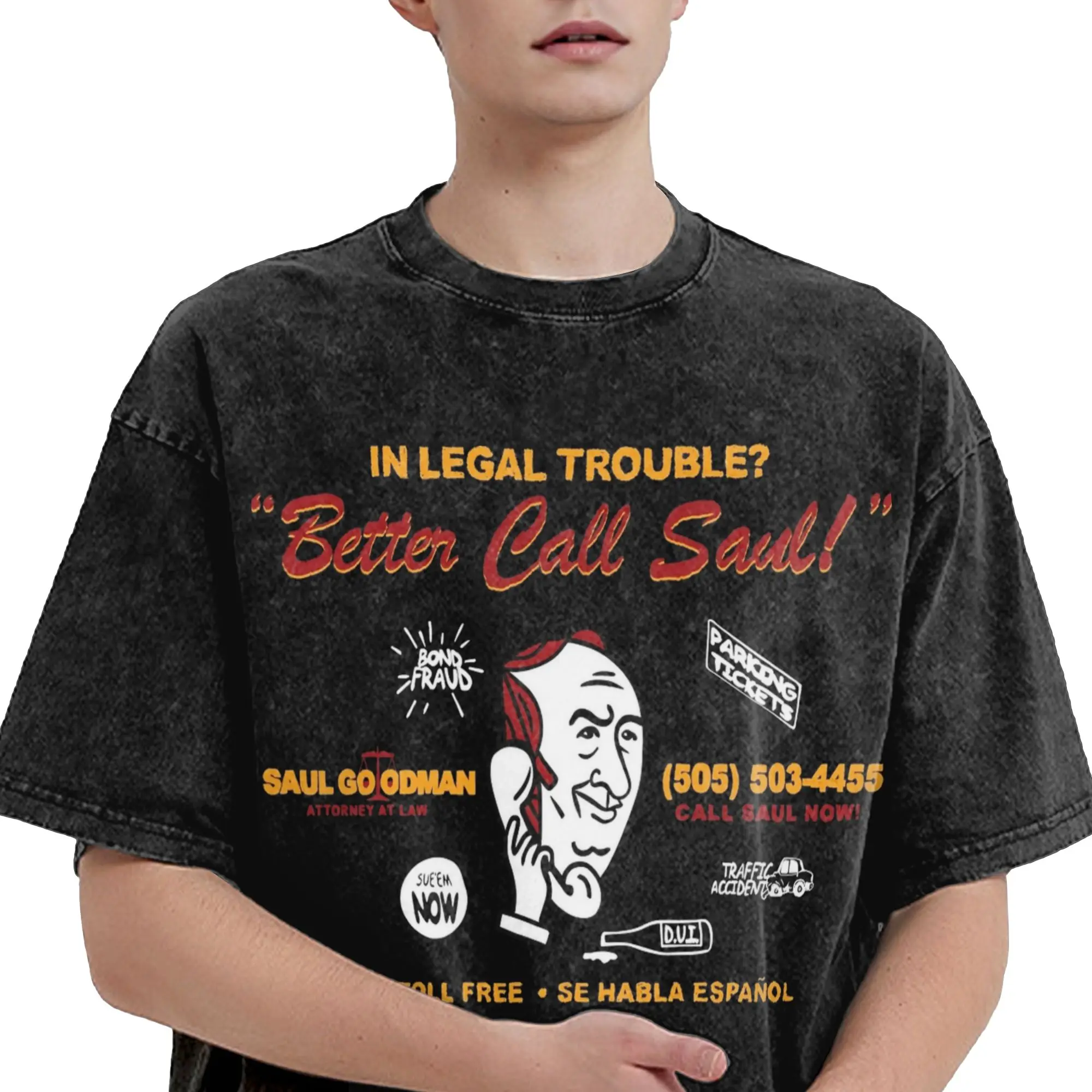 T-shirt lavé Better Call Saul Goodman, avocat, Hip Hop, Vintage, surdimensionné, Streetwear, 100% coton, pour hommes