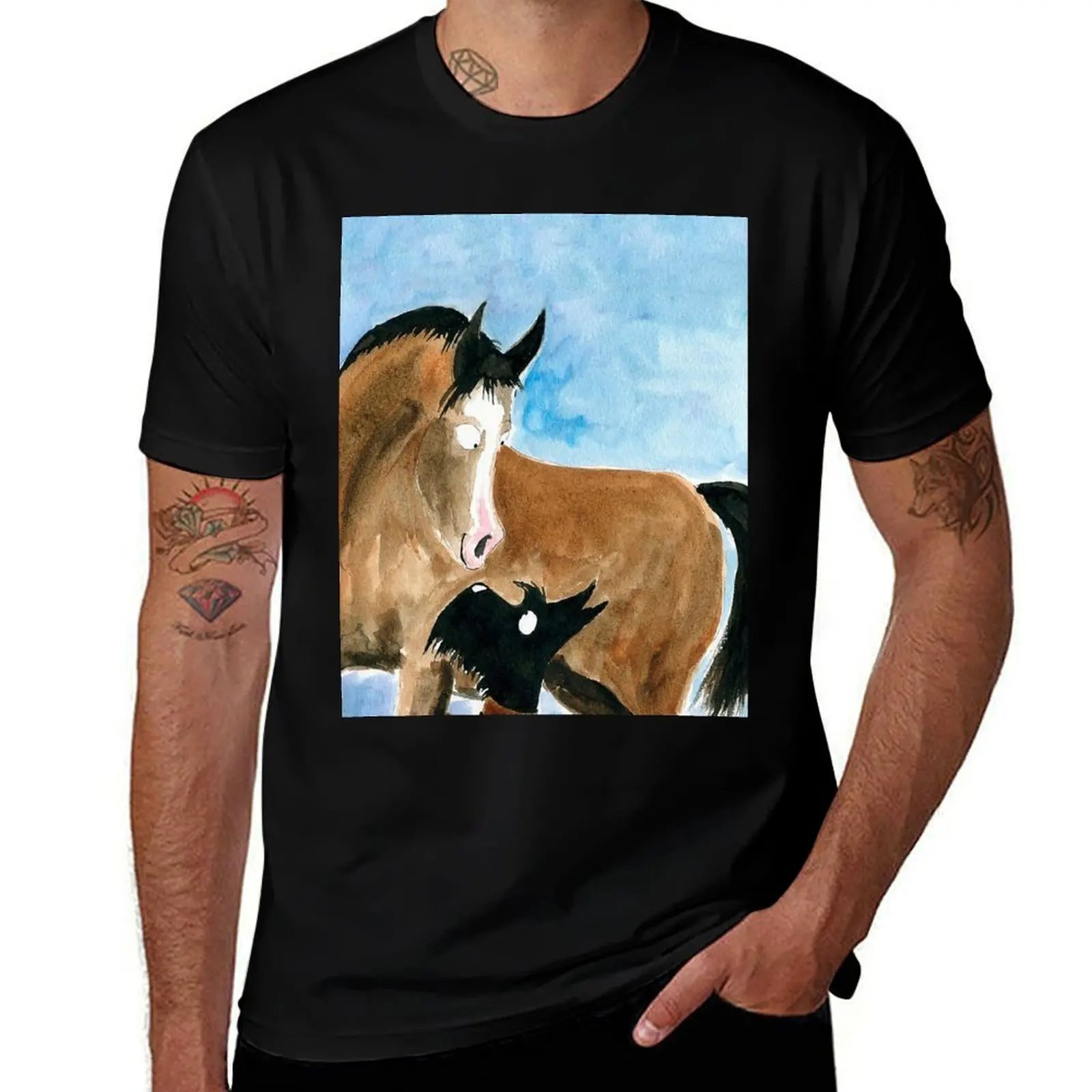 Horse & Scottie Dog T-Shirt Creative Graphic Tee Shirt