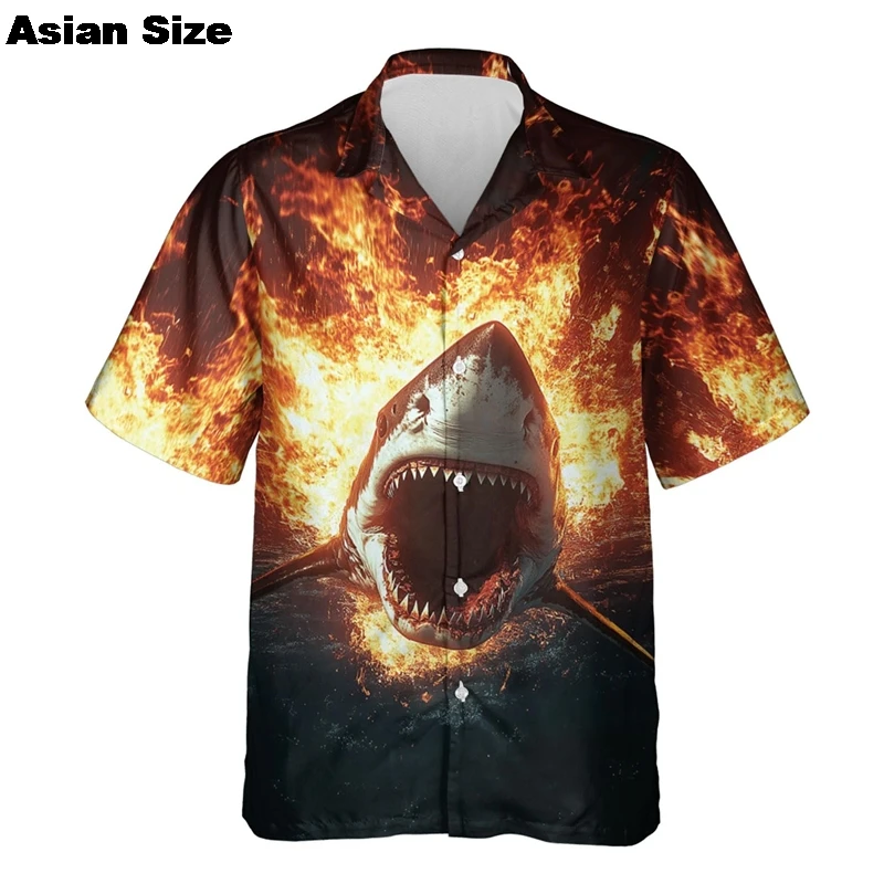 3D Animal Shark Print Hawaiian Shirt Men's 2025 Summer Casual Shirt Fashion Short Sleeved Sea World Unisex Street Blouse Clothes