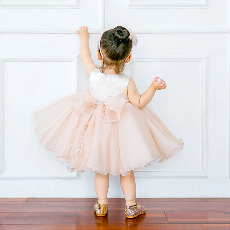 

Baby Girls Birthday Tutu Outfits Flower Girls Dresses Tulle Rhinestone Big Bow Back Dress Kids Princess Pink Sleeveless Gown