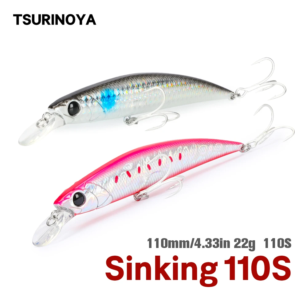 TSURINOYA Fishing Lure 110S DW77 11cm 22g Sinking Minnow Wobblers Artificial Bait for Trout Pike Long Casting Saltwater Jerkbait