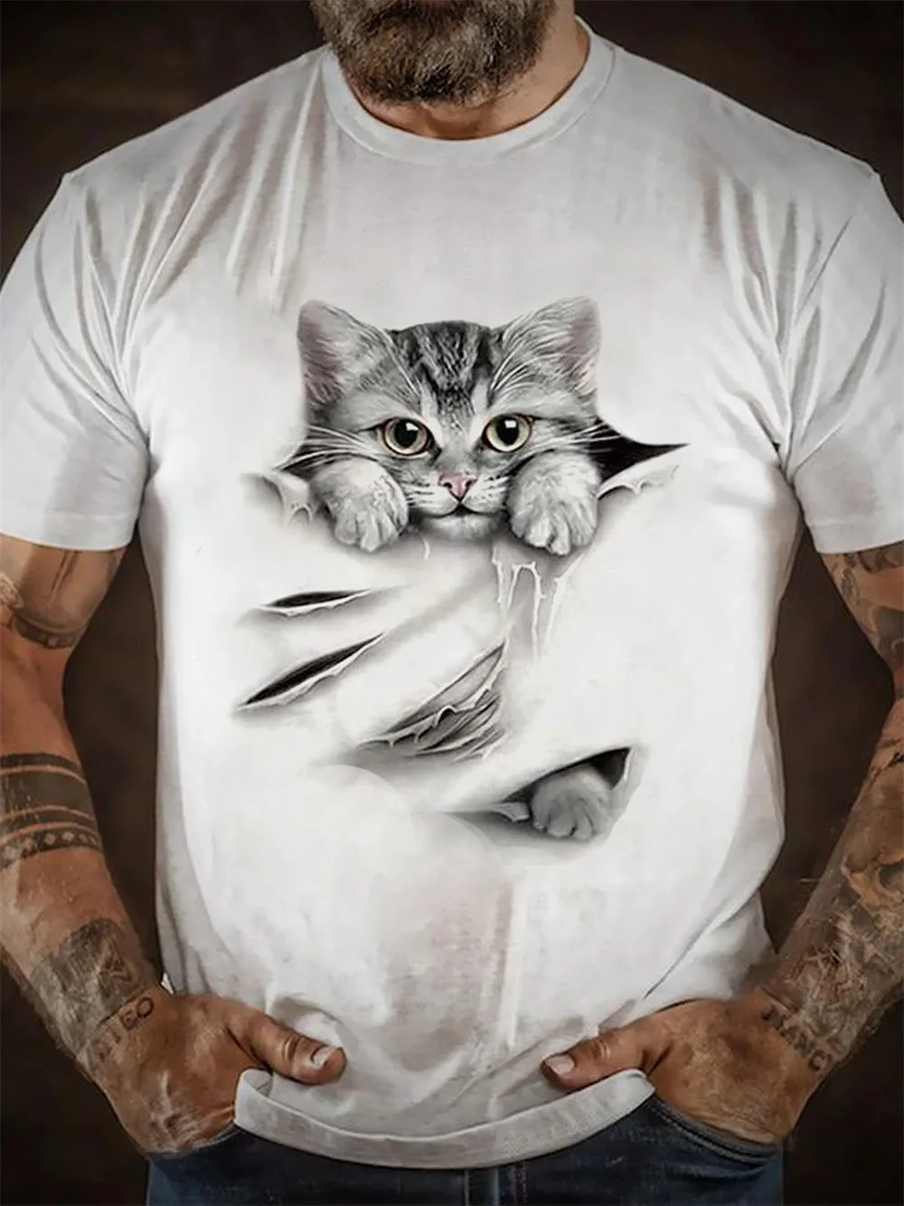 2024 Animal Cute Cat Men's T Shirt 3d Print Anime Simple T Shirt Men Casual Sleeve Summer Cool Tops Tee Fashion Men Clothing