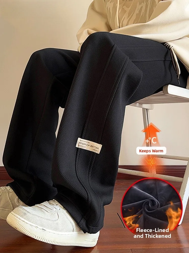 

Мужские повседневные брюки прямого кроя на флисовой подкладке, теплые, удобные, свободного кроя, осенне-зимние, спортивные, из смесового полиэстера