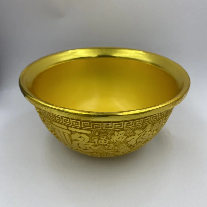Brass bowl with dragon and phoenix motifs, coin bowl, Chinese-style bowl and chopsticks, tableware, copper bowl, decorative piec
