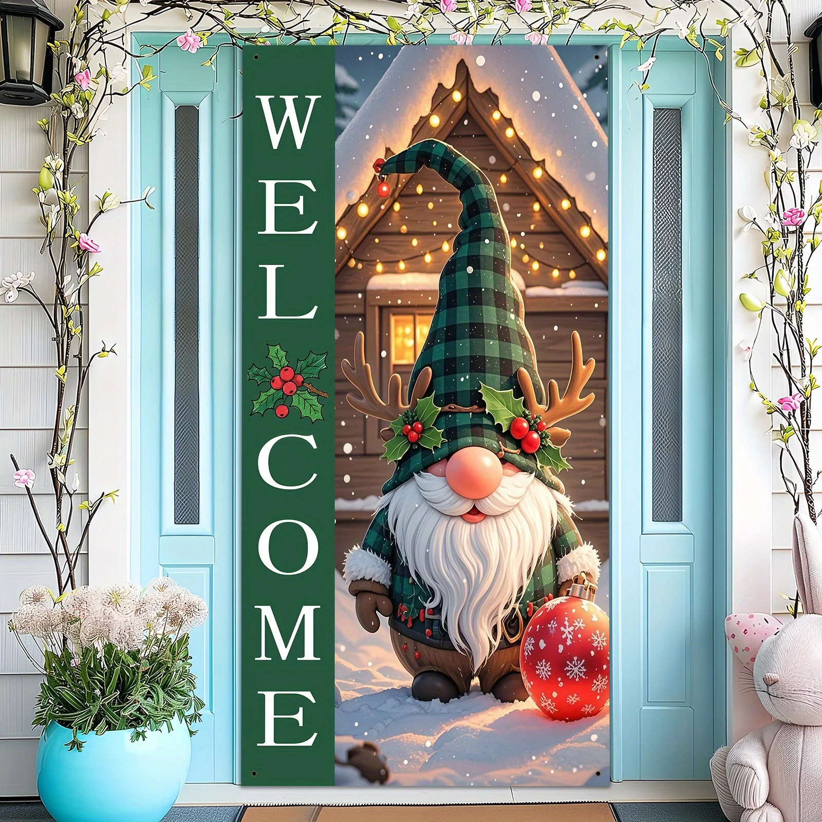 2D flacher festlicher Weihnachtszwerg Willkommensbanner Polyester Türrahmen Dekoration Winter Partyzubehör Weihnachtsdekorationen