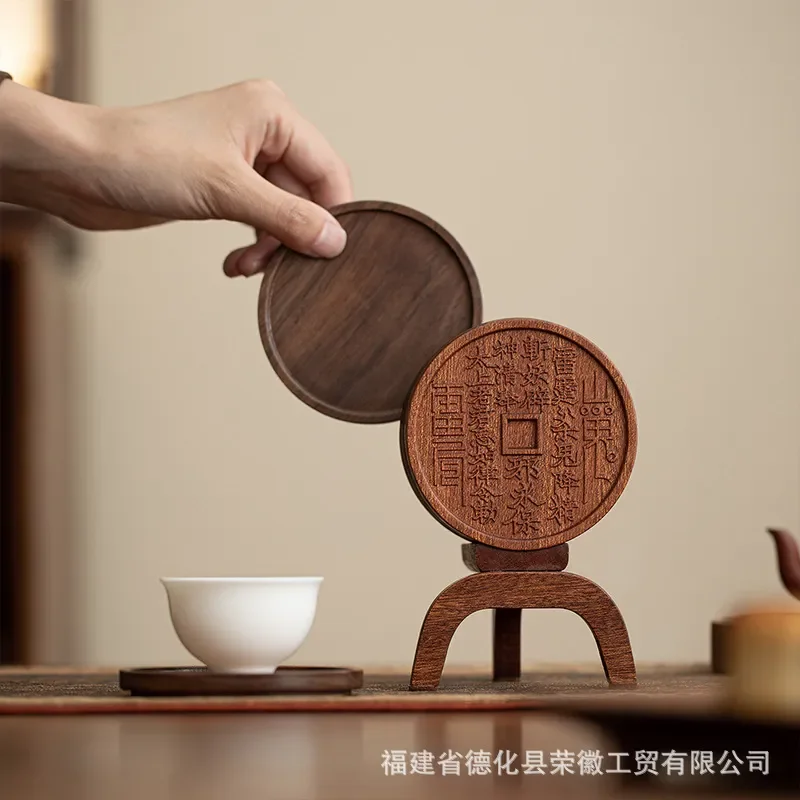 Walnut Mountain Ghost Round Solid Wood Coaster Anti Scalding Heat Insulation Pad Coffee Cup Mat Magnetic Tea Ceremony