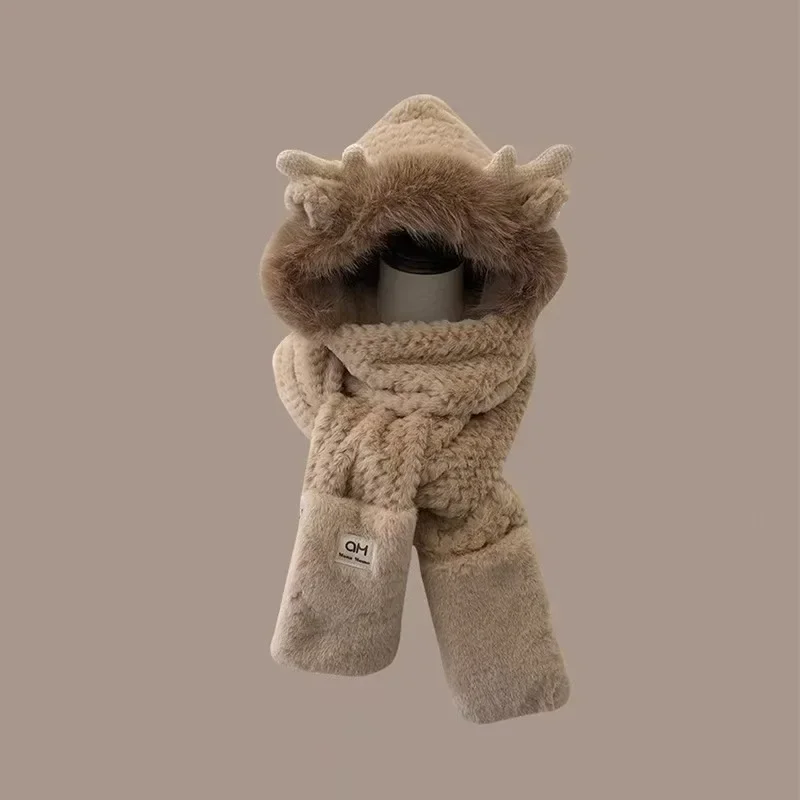 Moda Corna di alce Peluche Cappello Sciarpa Guanti Protezione per le orecchie invernale da donna Addensato Lei Feng Cappello Ciclismo Berretto da sci Antivento