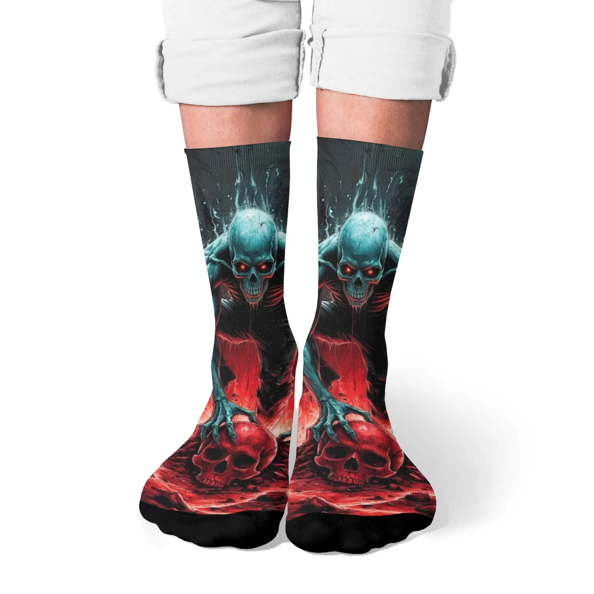 Novelty Funny Men's Socks Harajuku Retro Style Horror Flame Skull Print Socks Street Hip Hop Fashion Casual Sports Socks Gift