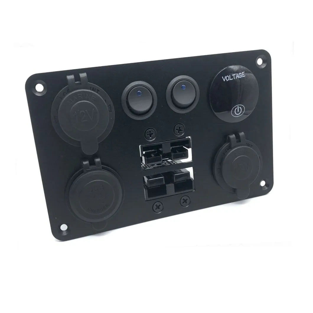 3PCS 12V Digital Display Voltmeter Socket Flush Mount Boat Marine Dual QC3.0 USB Charger with Touch Switch 50 Amp Anderson Plug