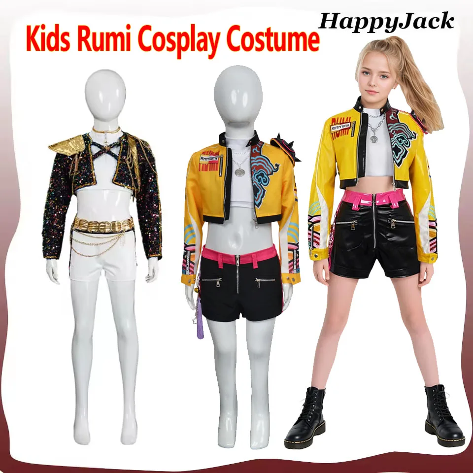 

Детский костюм Руми Демона, косплей, охотник, черный золотой костюм для детей, групповой идол для девочек, ролевая игра, карнавальная одежда на Хэллоуин