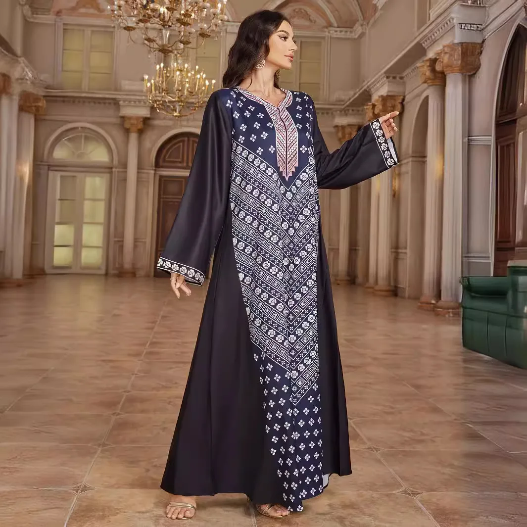 

Muslim Comfortable Casual Long Sleeve Elegant Black Long Skirt Women's Prayer Robe Abaya Dubai Luxury Islamic Women's Robe