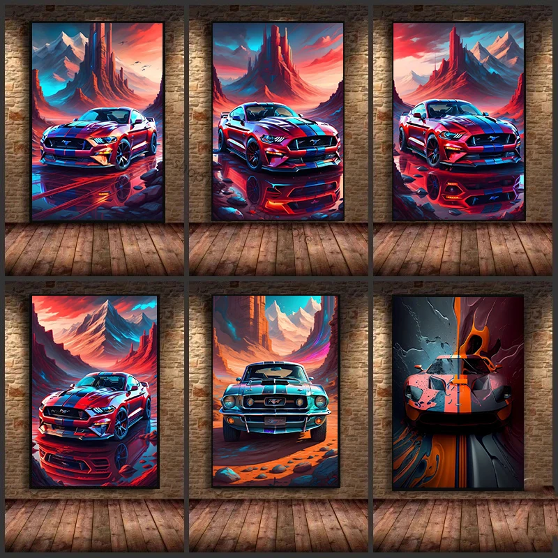 Colorful Supercar Fords Mustang Shelby GT500 Red Car Modern Canvas Paintings Wall Pictures Living Room Decor Posters and Prints