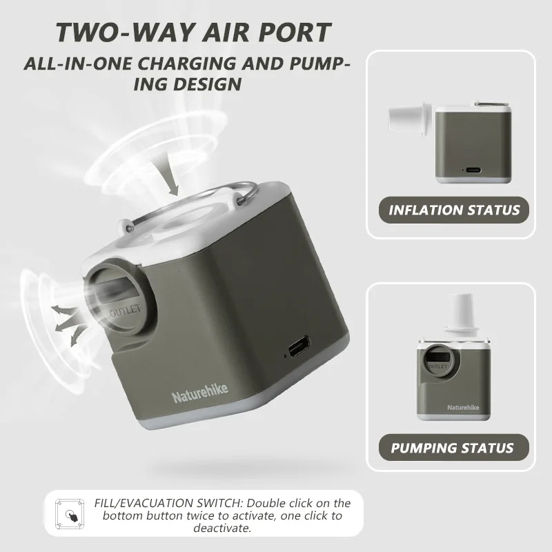 Naturehike Air Pump Portable Wireless Air Compressor Inflator/Deflator Pumps For Inflatable Pillows Mat Air Beds Swimming Ring