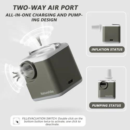 Imagen 2 del producto Bomba de aire Naturehike, compresor de aire inalámbrico portátil, bombas infladoras/desinfladoras para almohadas inflables, colchones de aire, anillos de natación