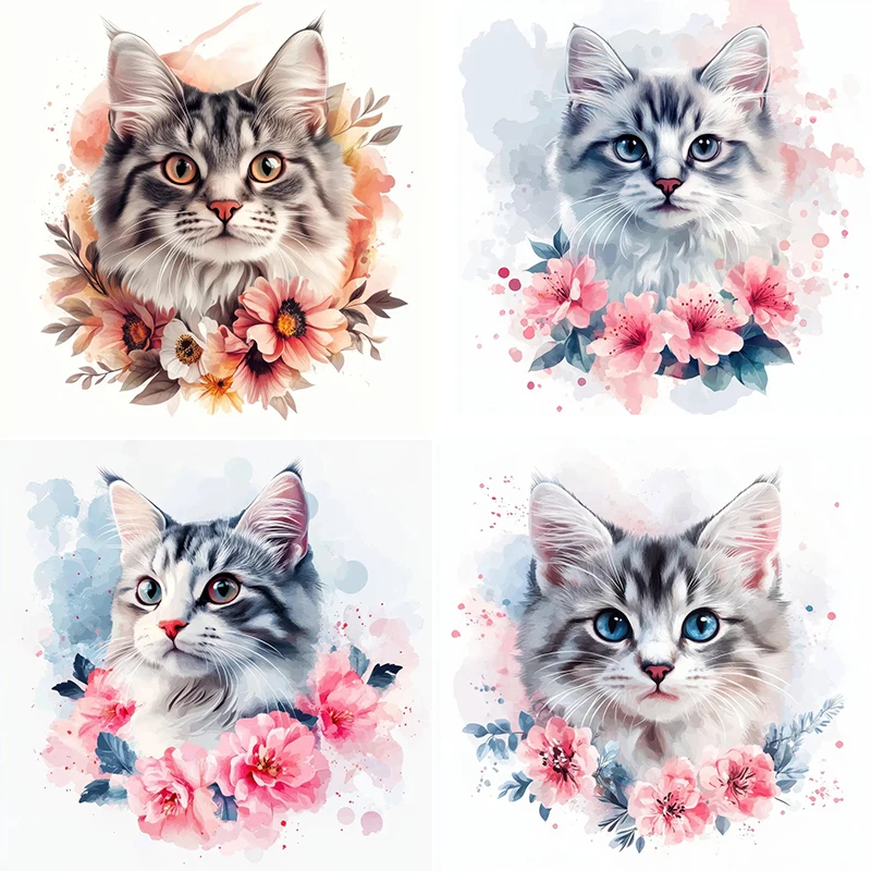 MT892# Floral Kitten Stickers,Wall Toilet Decal Removable, Vinyl Car Sticker for Bathroom Decor, Outdoor Indoor Use