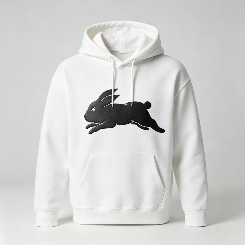 Rabbit Team Adult Hoodie, Puff Print Hoodie, 100% Cotton Fleece, Warm Winter Hoodie