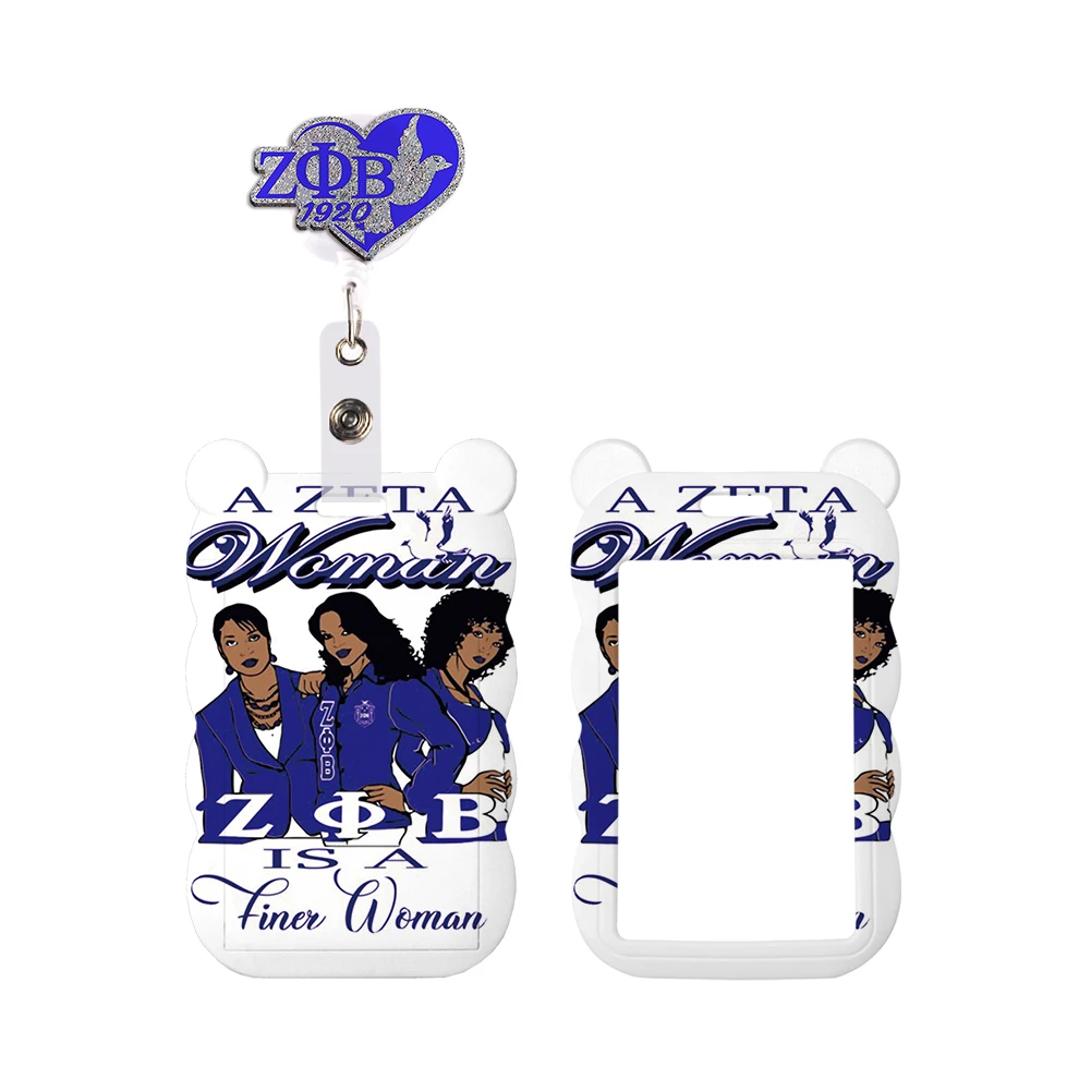 Sorority Zeta Phi Beta Zfb Kaarthouders Sorority Reel Clip Glitter Werkkaart Bus Toegang Vrouwen Kaarthouder Lanyards Hotsale