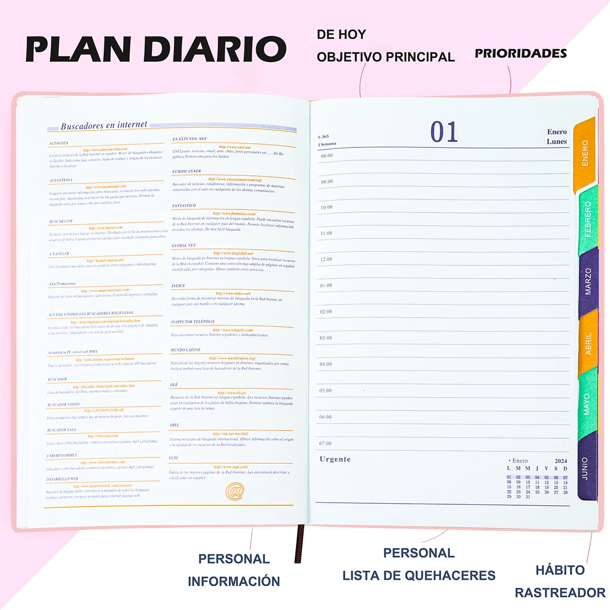 Espanhol Planejador Notebook para Estudantes, Agenda A5, Jornal 80GSM, Diário, Material Escolar Escritório, Acessórios de papelaria, 2024