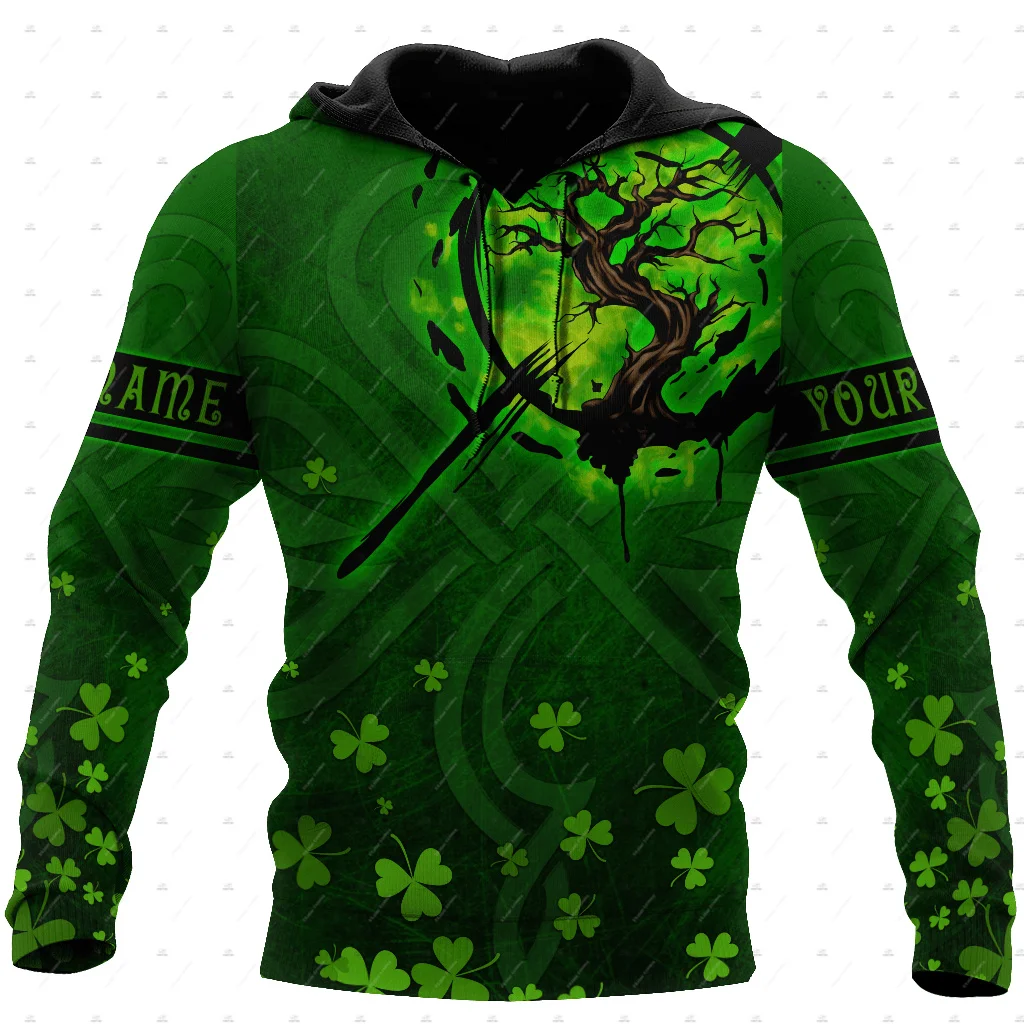 Custom Name Irish Ireland Country Flag St.Patrick Tattoo Vintage Retro Unisex 3DPrint Harajuku Pullover Casual Jacket Hoodies 64