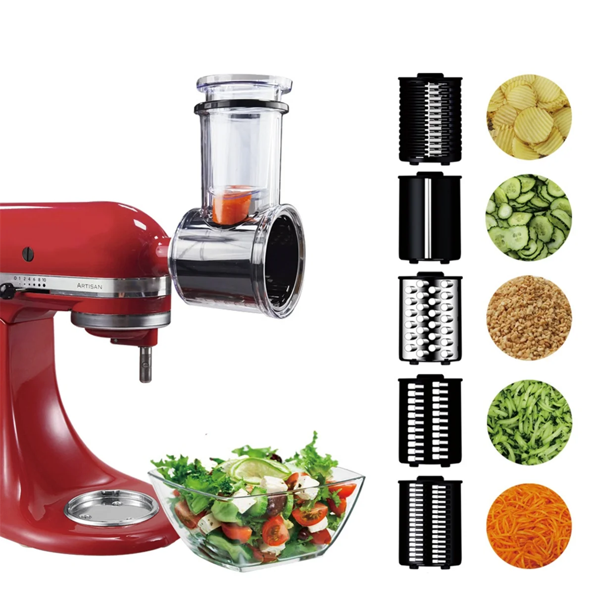 Stainless Steel Slicer and Shredder Attachment for Kitchen, Aid Stand Mixer com 5 Blade, Vegetable Slicer, Salad Maker